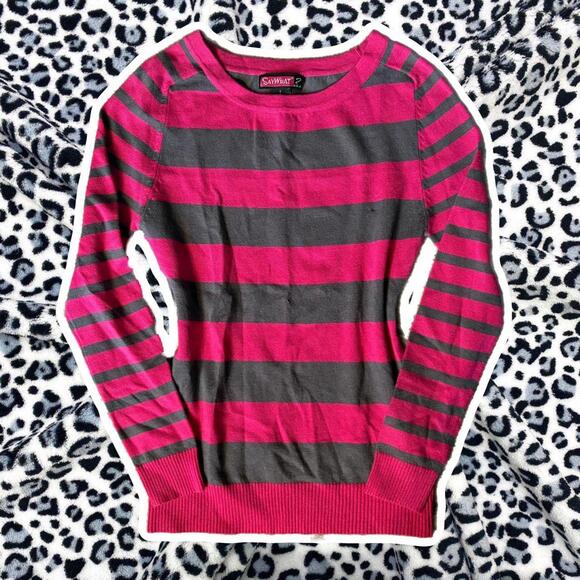 Say What? Sweaters - pink & grey striped y2k sweater